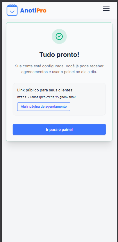 Tudo pronto — link público gerado